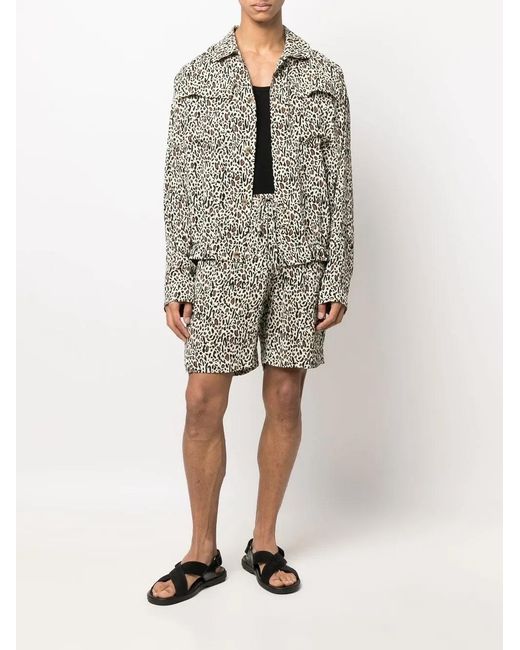 Nanushka Black Leopard Printed Drawstring Shorts for men