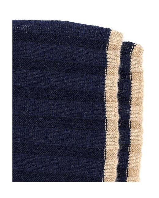 Brunello Cucinelli Blue Knitted Finished Edge Scarf for men