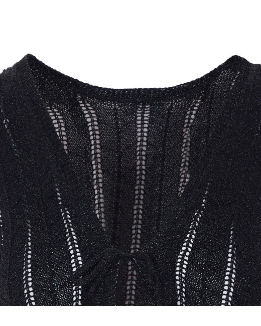 Twinset Black Lurex Knit V-Neck Knitted Top