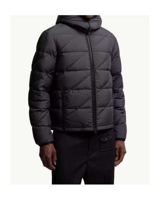Moncler Gray Sciros Diagonal-Quilted Hooded Short Down Jacket for men