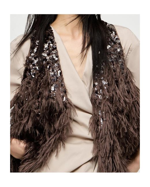 Brunello Cucinelli Brown Sequin Fringed Vest