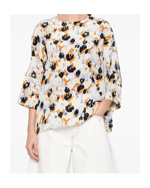 Marni White Floral-Pattern Blouse
