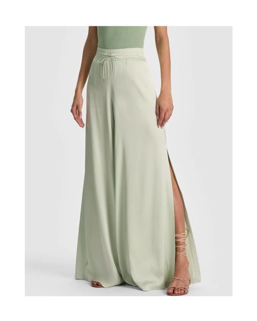 Alice + Olivia Green Alice Olivia Wide-Leg Side Slit Drawstring Satin Trousers