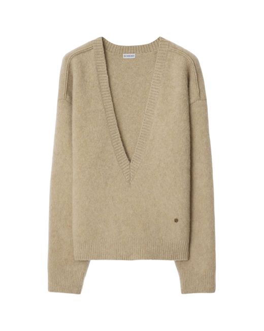 Burberry Natural Plunging V-Neck Knitted Jumper for men
