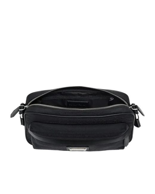 Emporio Armani Black Monogram Logo Messenger Bag for men