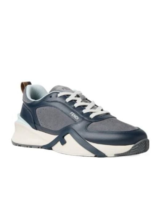 Fendi Blue Flow Lace-Up Sneakers for men