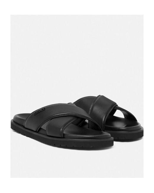 Versace Black Logo-Lettering Open-Toe Slides for men
