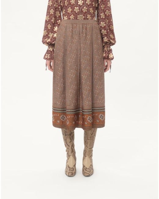 Valentino Brown All-Over Patterned Knitted Skirt