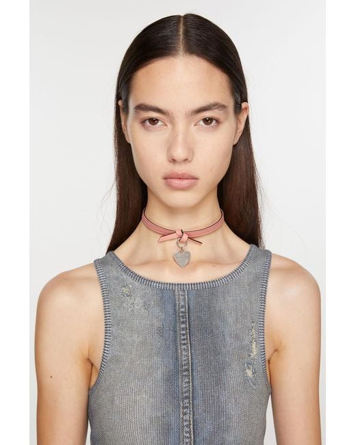 Acne White Musubi Heart-Charm Necklace