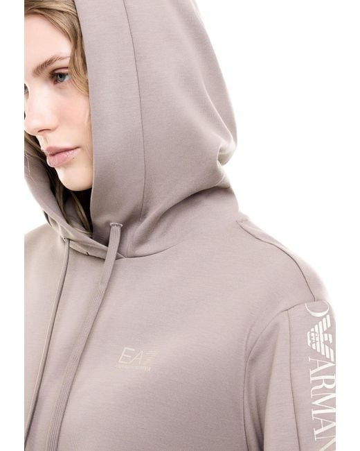 EA7 Gray Cotton Suit Tracksuit With A Hood And Logo Tape Tracksuit