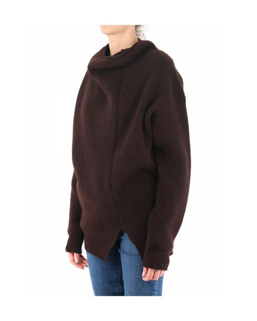The Row Brown High-Neck Ribbed Wool Pullover