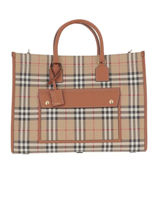 Burberry Brown Freya Checked Medium Tote Bag