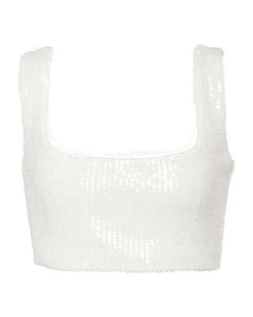 Galvan White Bridal Beating Heart Sequined Crop Top