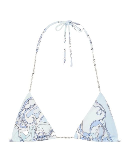 Emilio Pucci White Printed Triangle Bikini Top