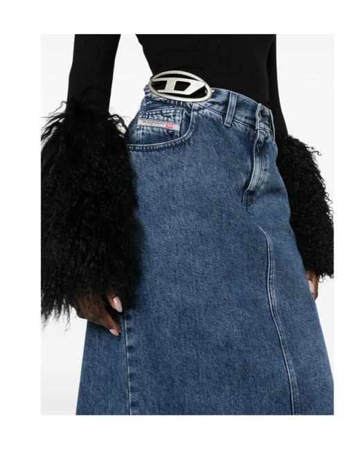 DIESEL Blue De-Skye-S1 Denim Midi Skirt