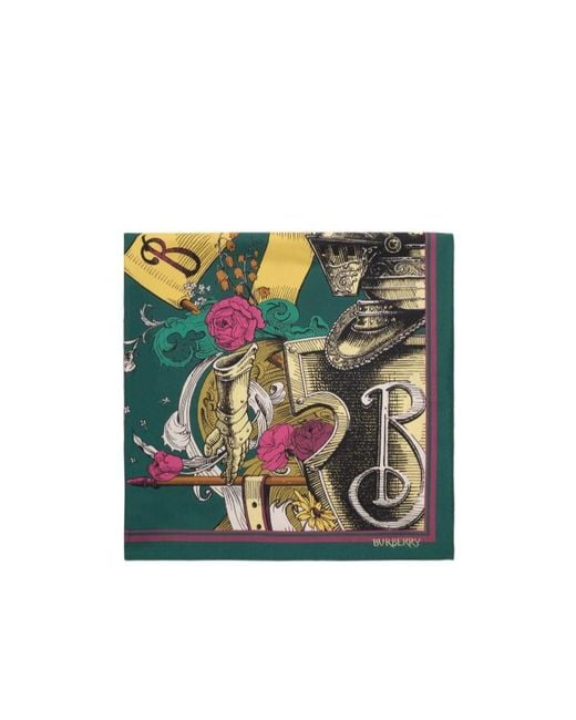 Burberry Green Etched Knight Silk Scarf