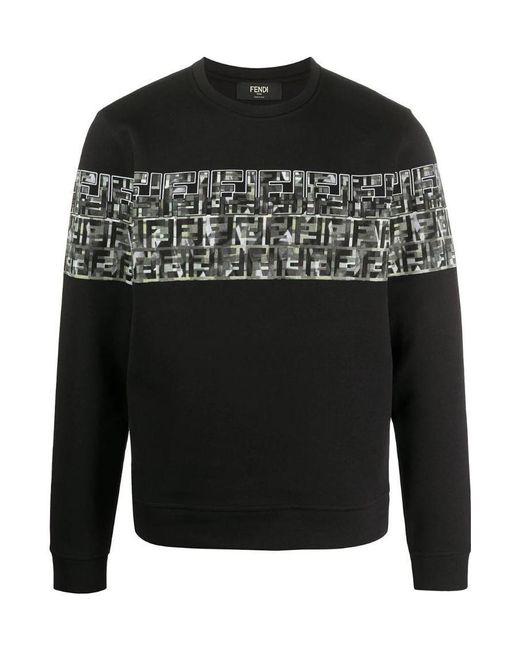Fendi Black Ff Camouflage Printed Hoodie for men