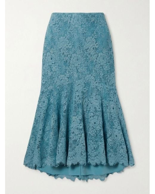 Gucci Blue Gg Flower Stretch Lace Skirt