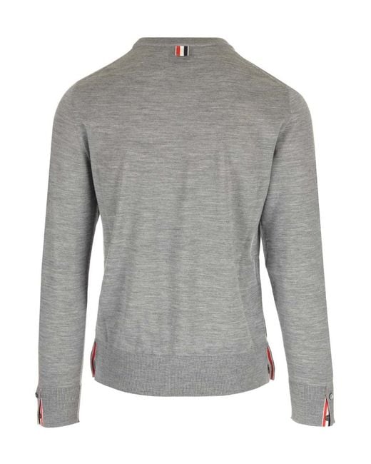 Thom Browne Gray Rwb Stripe Detailed Crewneck Jumper for men