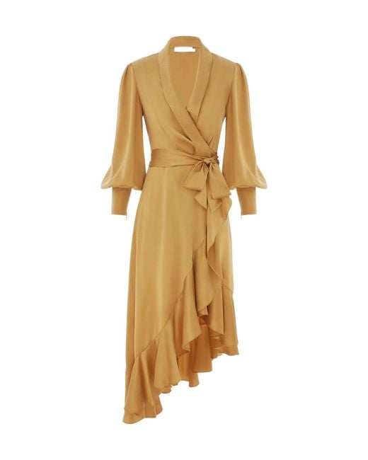 Zimmermann Metallic Wrap Satin Midi Dress