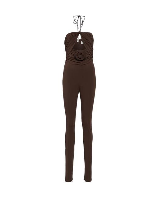 Magda Butrym Brown Floral-Appliqué Cutout Jersey Jumpsuit