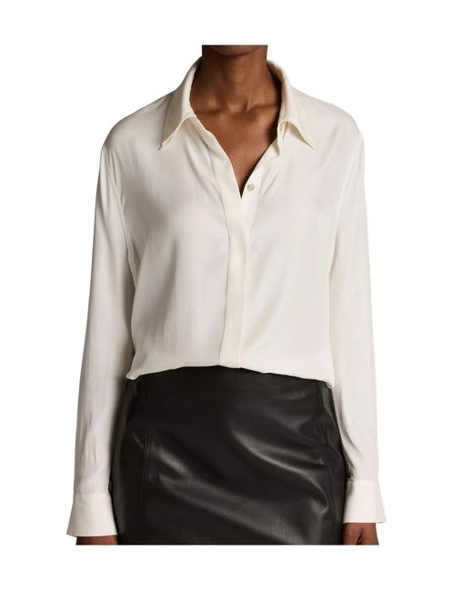 Vince White Double-Detail Silk-Blend Button-Front Shirt