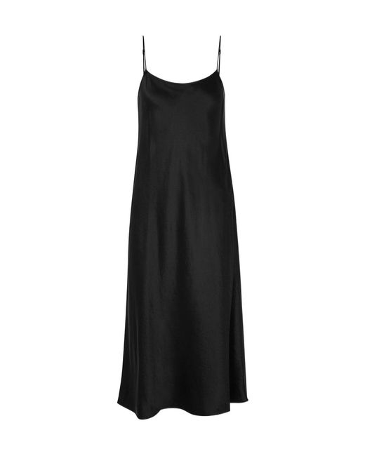Vince Black Hammered Satin Slip Dress