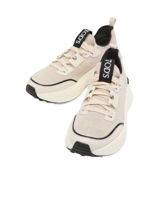 Tod's White Panelled Knit Sneakers
