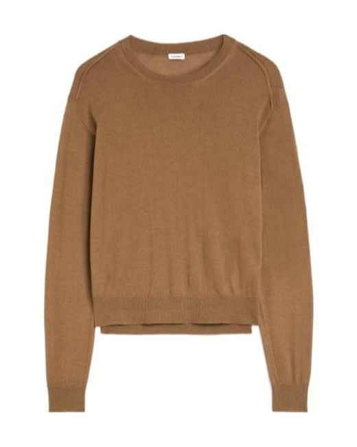 Jil Sander Brown Side-Slit Crewneck Sweater