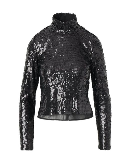 Rag & Bone Black Lucy Sequined Turtleneck Top