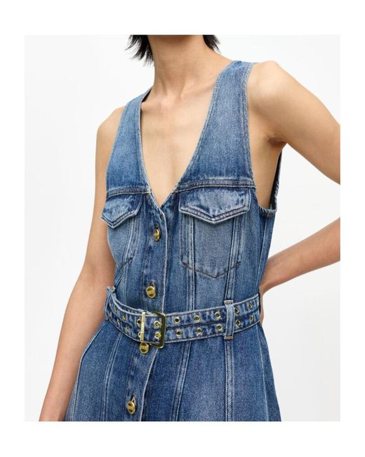 Ganni Blue Light Denim Belt Midi Dress