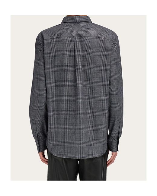 Ferragamo Gray Ferragamo Embroidered Checked Oxford Shirt for men