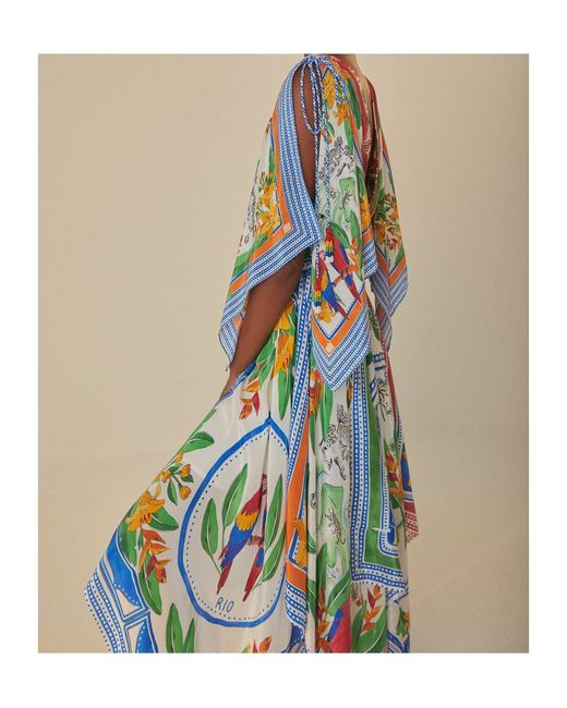 Farm Rio Multicolor Tropical Destination Kimono Sleeve Midi Dress