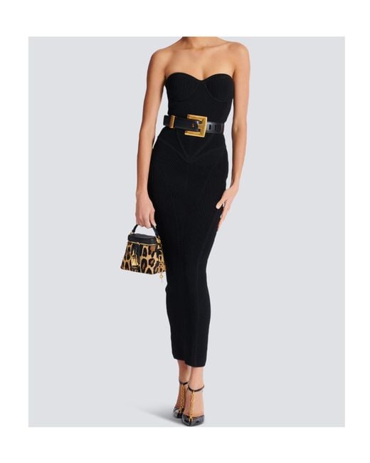Balmain Black Knitted Strapless Maxi Dress