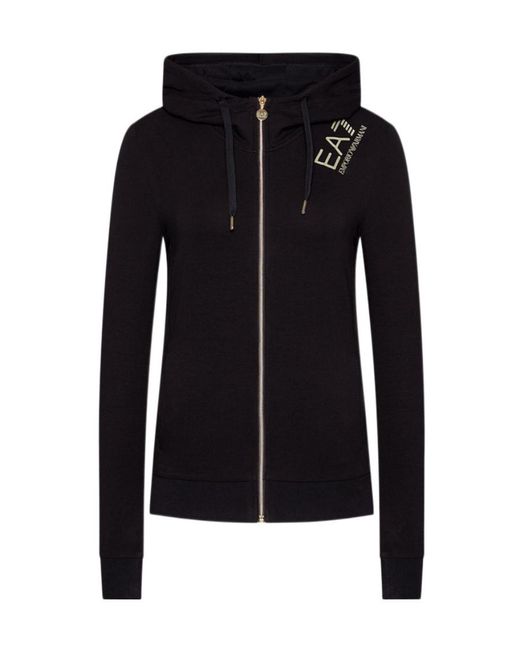 EA7 Black Logo-Print Zipped Hoodie