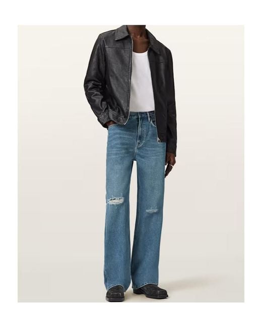 AllSaints Blue Lenny Loose Fit Wide Leg Denim Jeans for men