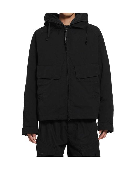 C P Company Black Goggle-Detail Hooded Jacket for men