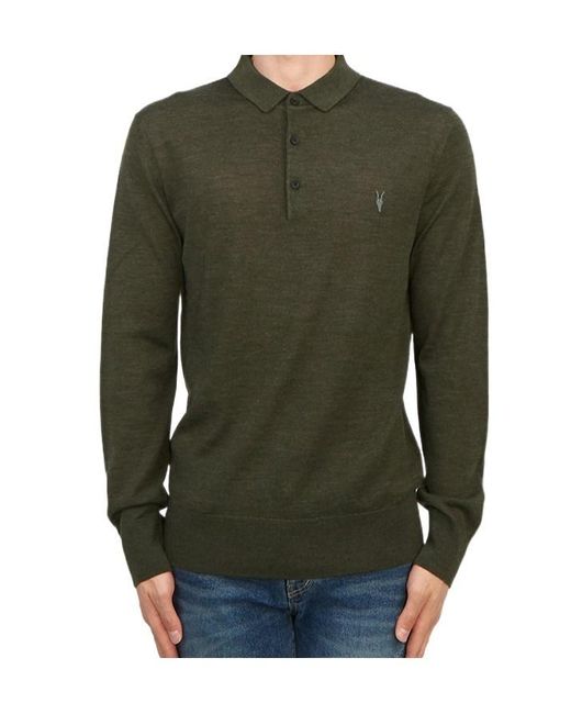 AllSaints Green Long-Sleeved Polo Shirt for men
