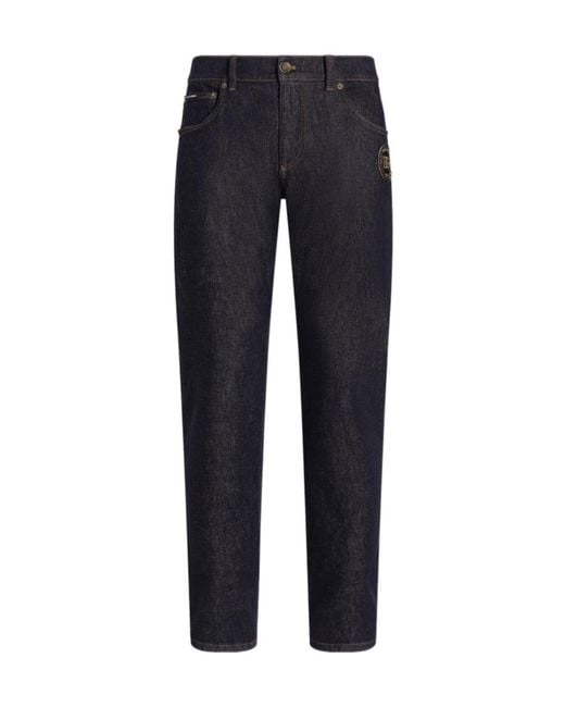 Dolce & Gabbana Blue Logo Embroidered Slim Jeans for men