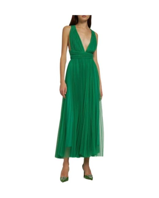 Maria Lucia Hohan Green Pleated Tulle Midi Dress W/ Low Back