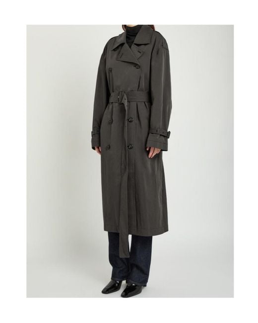 Totême Black Double-Breasted Belted Cotton-Blend Trench Coat