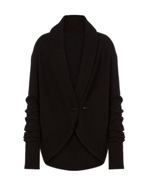Alberta Ferretti Black Ribbed Shawl-Collar Cardigan