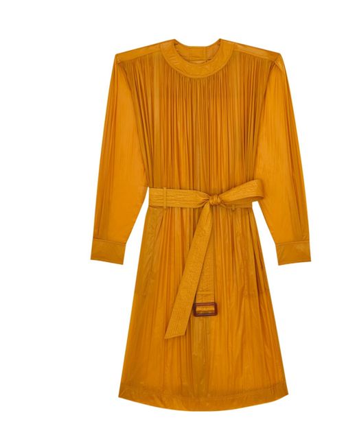 Saint Laurent Yellow Button-Back Belted Midi Dress