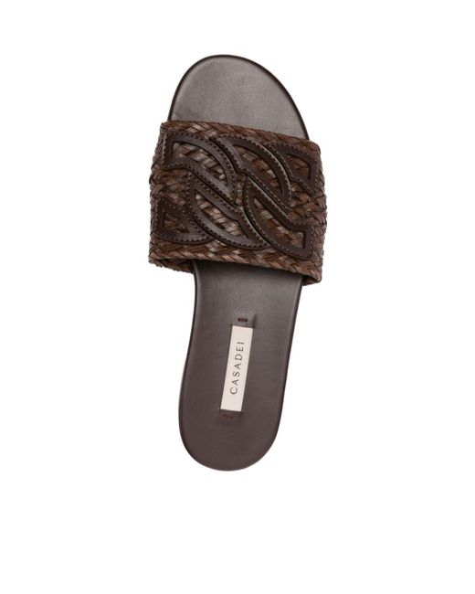 Casadei Brown Round-Toe Flat Sandals