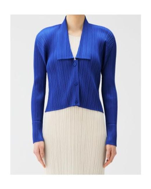 Pleats Please Issey Miyake Blue Pleated V-Neck Sweater