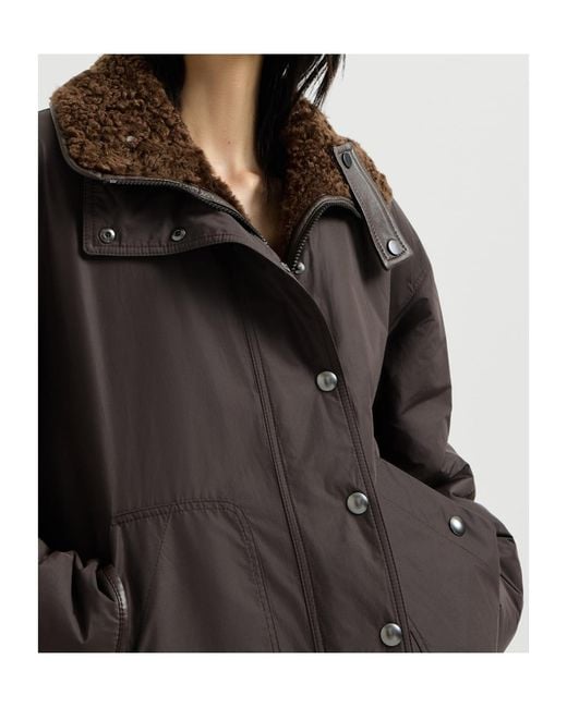Brunello Cucinelli Brown Fuzzy-Shearling Reversible Outerwear Jacket With Monili