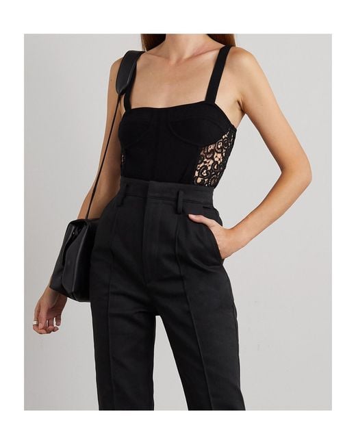 Gabriela Hearst Black Glass Embossed Lace Trim Bodysuit