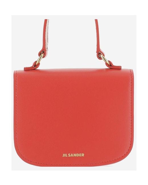 Jil Sander Red Logo Print Top Handle Shoulder Bag
