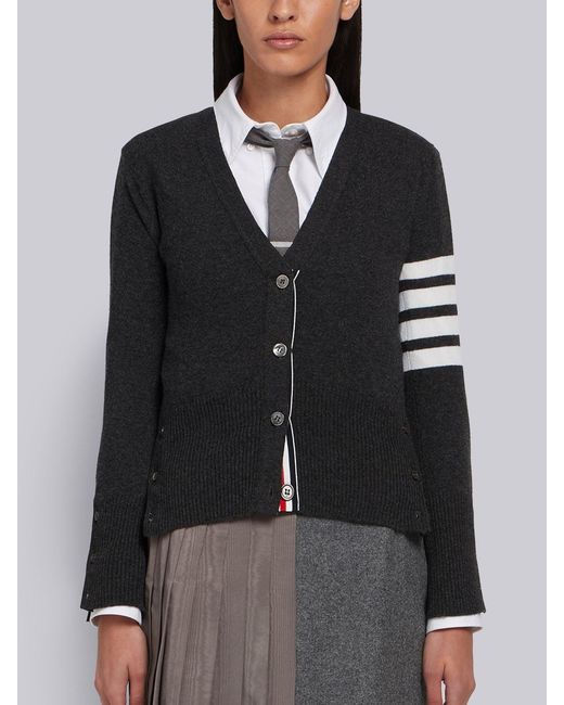 Thom Browne Black 4-Bar V-Neck Cardigan