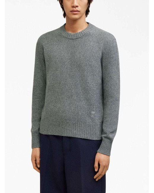 AMI Gray Ami De Coeur Logo-Embroidered Knitted Jumper for men